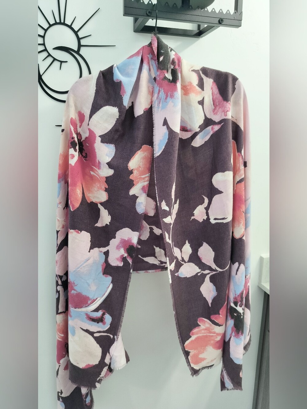 Vince Camuto Watercolor Floral Oversized Scarf Wrap Plum Pink Fall layering Cozy